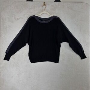 PranaXS Black Organic Cotton Cable Knit Dolman Sleeve Sweater Grey Trim Boho